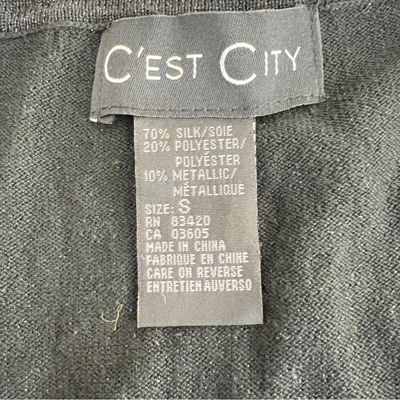 C'est City silk metallic beaded sweater set V cardigan over tank black knit - Picture 10 of 14